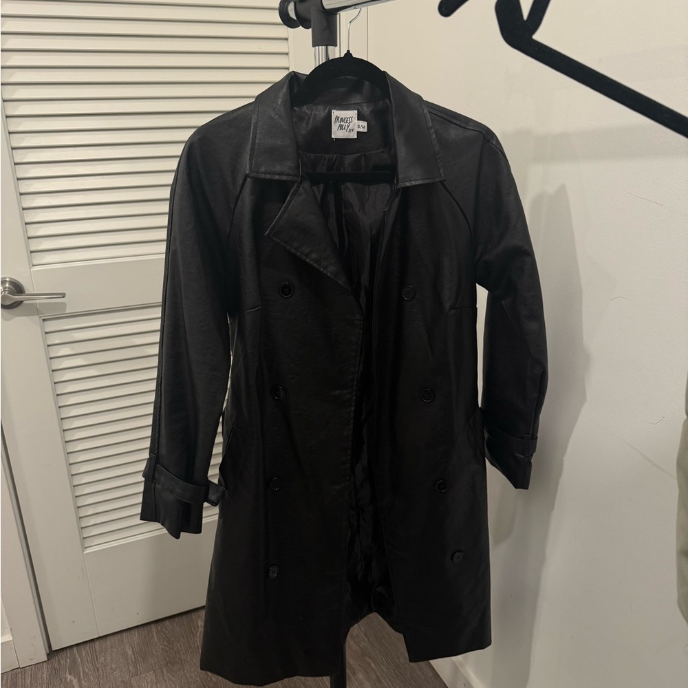 Princess Polly Black Leather Trench Coat